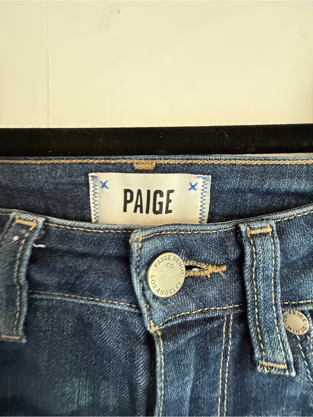 PAIGE Dark Blue Denim Jeans with Branded Waist Label